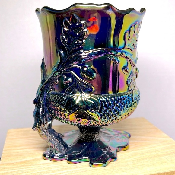 Mosser Glass Acorn Leaf Spooner Bowl - Amethyst Carnival Glass - 2008 - Picture 1 of 17